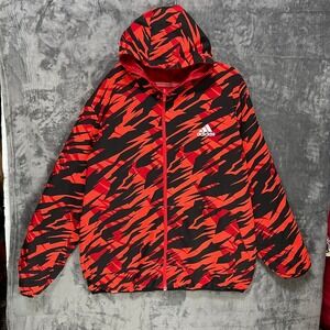 adidas Mens Reversible Windbreaker Jacket Hooded Red Black Tiger Camo Print XL
